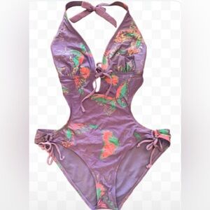 Whimsy Fairy Fairycore One piece Butterfly Lavender Swimsuit XL halter cutout